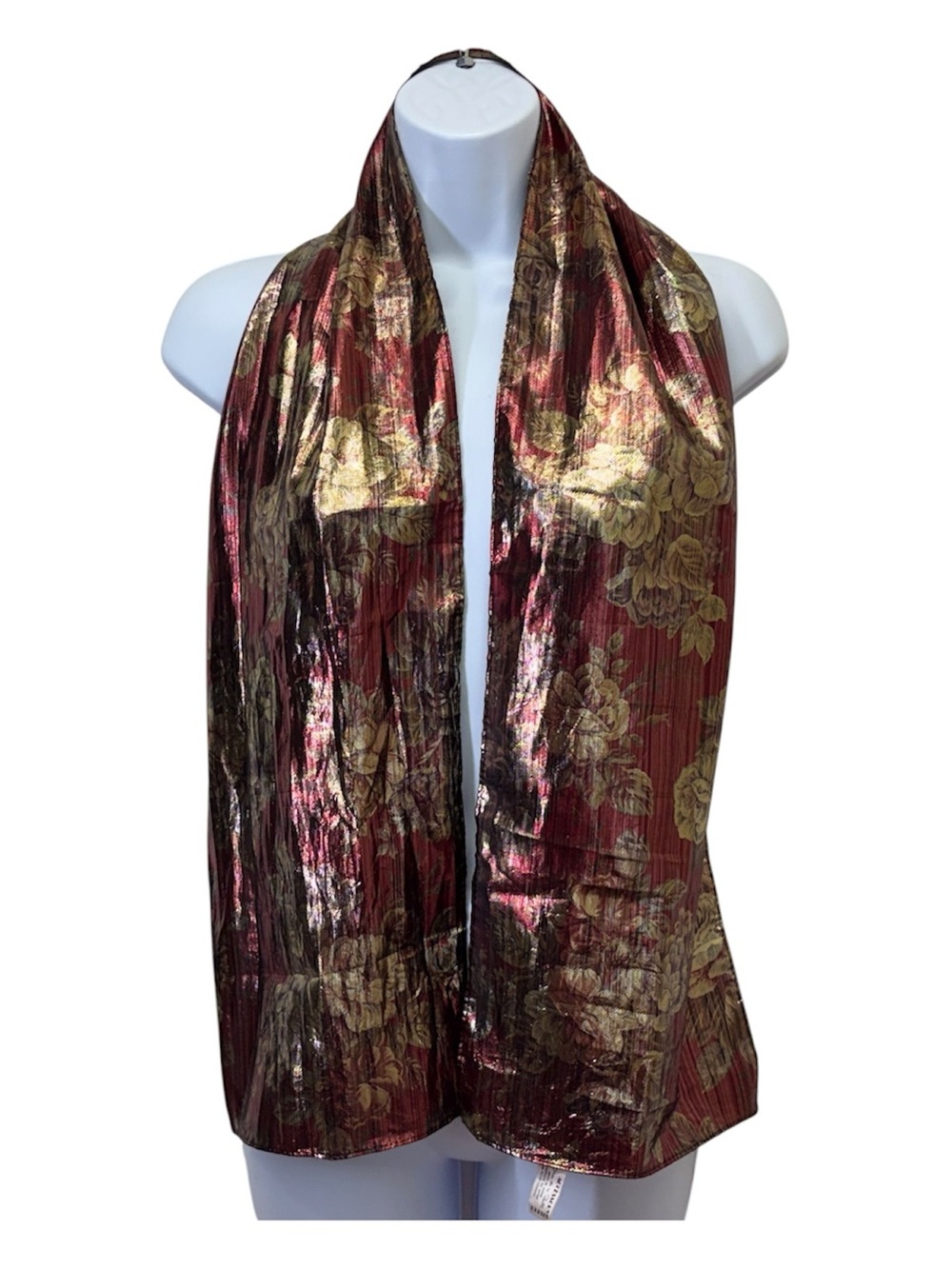 Vintage Oscar de la Renta Accessory Street Metallic Floral Scarf 10”x 55” Japan